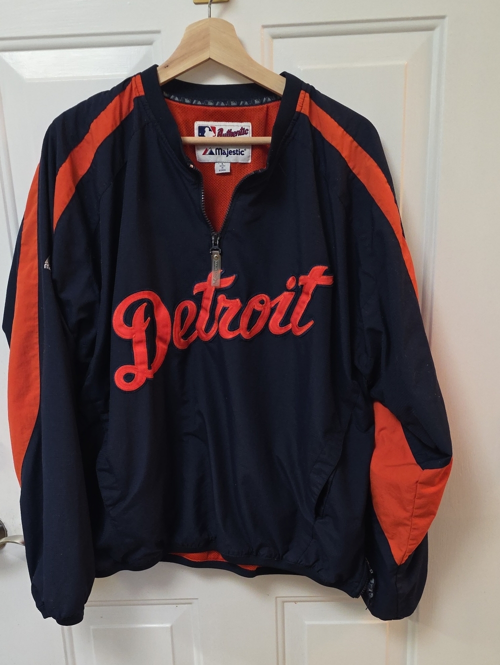 Majestic Navy and Orange Detroit Pullover Windbreaker